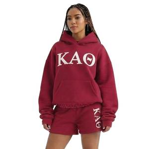 Conjunto de Sudadera con Capucha y Pantalones Cortos para Mujer, Color Naranja, Marca KAO, Felpa Sólida, 100% Algodón, Transpirable, Ecológico, Corte Regular, Dos Piezas, Estilo Casual, Primavera - Product Image 3