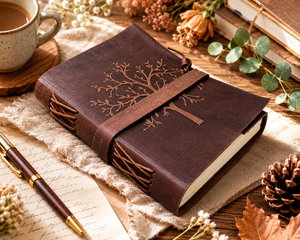Classic Handmade Leather Journal Tree Printed Texture Strip Side Stitch Business Office Use Notebooks Recycled Cotton <b>Paper</b> - Product Image 1