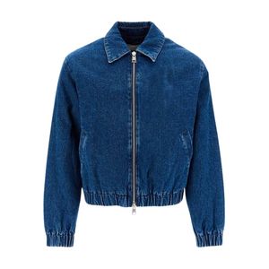 Veste en jean bleu foncé personnalisée pour homme, fermeture éclair intégrale, col montant, manches longues, style streetwear décontracté - Product Image 3
