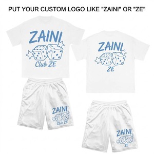 Ensemble T-shirt et short pour homme, tissu en maille polyester premium 140 GSM, blanc, vêtements de sport, logo personnalisé en relief, respirant, décontracté, été, ODM - Product Image 1
