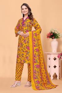 ชุดคุर्ตาพิมพ์ลายคอวีสีเหลืองสำหรับผู้หญิง คอลเลคชั่น Magic แฟชั่นรักษ์โลกและยั่งยืน ขายส่ง ไซส์ S ถึง 3XL - Product Image 4