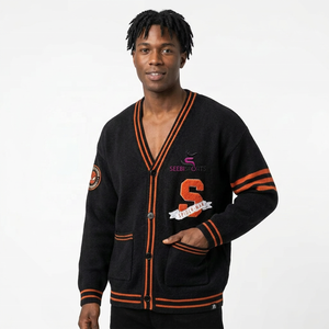 Suéter Cárdigan Negro para Hombre, Cuello en V, Sólido, Manga Larga, Mezcla de Acrílico, Ropa de Invierno - Product Image 1
