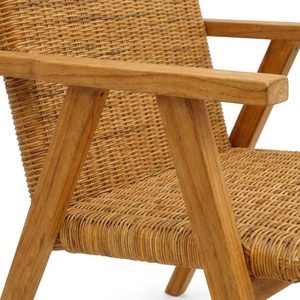 Chaise d'extérieur en osier avec structure en bois, design tropical moderne, revêtement durable – Mobilier de salon de jardin et de salle à manger - Product Image 2