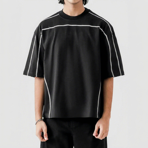 Yingling High Quality 400 Gsm 100% Cotton Knitted <b>T</b>-<b>Shirt</b> Short Sleeve Streetwear Vintage <b>Men's</b> Regular Fit O-Neck Summer Custom - Product Image 5