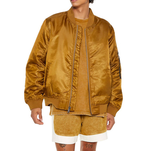 Chaqueta Bomber Dorada Satinada para Hombre, Cuello Alto, Cierre de Cremallera, Estilo Casual para Otoño, Corte Regular, Material de Poliéster - Product Image 6