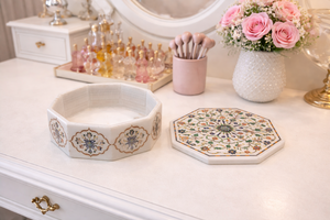 Boîte de rangement pour bijoux en marbre moderne de forme octogonale blanche, écologique, avec incrustation de pierres semi-précieuses, cadeau de luxe fait à la main - Product Image 4