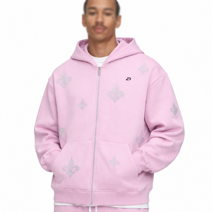 Sudaderas con capucha unisex para parejas, de algodón y forro polar, con detalles de cristal, estilo oversize, conjunto de ropa urbana a juego, producción personalizada al por mayor. - Product Image 2