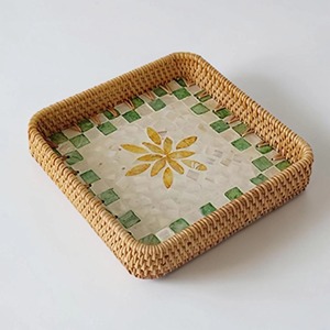 Bandeja de Almacenamiento de Nácar con Diseño Floral, Bandeja de Almacenamiento de Nácar y Ratán - Product Image 5