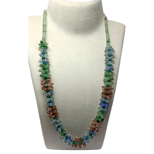 Collier long en pierres naturelles multicolores, perles ovales lisses, améthyste violette, quartz fraise, quartz bleu, quartz rose, bijoux prêts à porter - Product Image 1