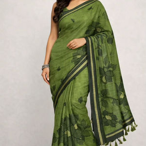 Sari Tradicional Floral Kanak Royale de Viscosa para Fiestas, Verano e Invierno, Sin Arrugas, Absorbe la Humedad - Product Image 1