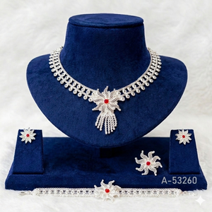 Indian Wedding Gold Plated Zinc Alloy Zircon Jewelry Set with Trendy Link Chain <b>Choker</b> Necklace Dangle Earrings Bracelet A-53259 - Product Image 6