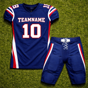 ชุดยูนิฟอร์มทีมอเมริกันฟุตบอลแบบกำหนดเองสำหรับโรงเรียน ผลิตจากโพลีเอสเตอร์ 100% แห้งเร็ว ระบายอากาศได้ดี พิมพ์ลายชื่อและหมายเลขผู้เล่นด้วยเทคนิค Sublimation ป้องกันรังสียูวี - Product Image 1