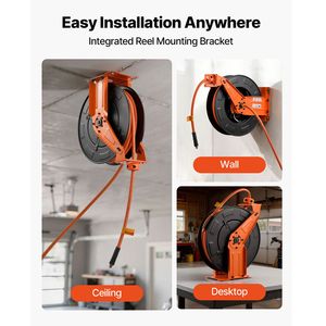 Avvolgitubo Pneumatico Retrattile da 3/8 Pollici x 50 Piedi con Riavvolgimento Automatico, Max 300 PSI, Componenti Pneumatici per Compressore d'Aria, Cavo da 5 Piedi Incluso - Product Image 5