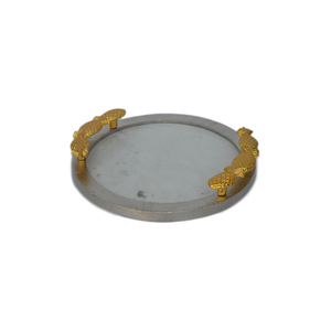 Quality Aluminium Metal Design Serving Plate With Shiny Silver Plated Finishing Design and Pineapple Shaped Handle - Product Image 1