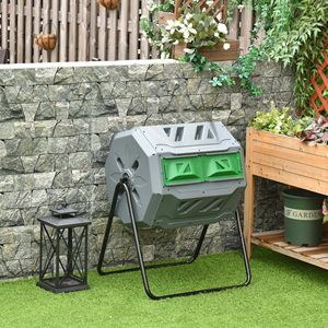 Light Gray 43-Gallon Dual Chamber Rotating Composter Outdoor 360 Degrees Tumbling Compost Bin <b>Organic</b> <b>Fertilizer</b> <b>Equipment</b> - Product Image 2
