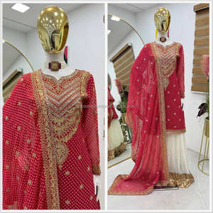 Conjunto Sharara de mujer de color rojo Sonakshi Sinha para bodas inspirado en el estilo de actriz - Product Image 3
