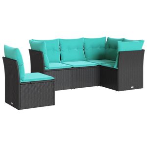 Set Divano da Esterno Moderno in Polyrattan Nero con Cuscini, 5 Posti, Design Contemporaneo - Product Image 4