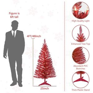 Albero di Natale Rosso da 120 cm con 50 Luci UL e 122 Punte in PVC, Albero Artificiale Preilluminato per Decorazioni Interne in Spazi Ristretti - Product Image 4