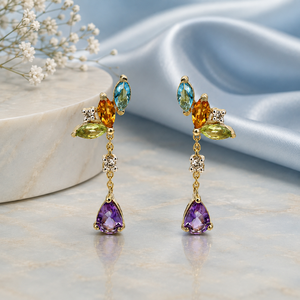 เครื่องประดับหรูหรา Vaayu Jewels ต่างหูแบบห่วงทอง 10K/14K/18K เงิน 925/935 ประดับพลอยแอมเมทิสต์ทรงลูกแพร์ ชุบโรเดียม ตัวเรือนแบบกรงเล็บ สำหรับผู้หญิง - Product Image 1