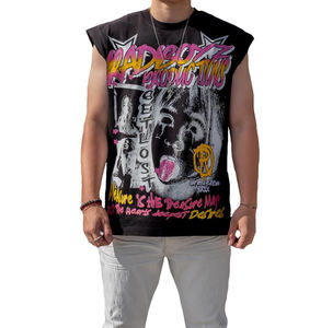 <b>Men</b> Washed <b>Black</b> <b>Tank</b> <b>Top</b> Bold Graphic Print Sleeveless Studded Streetwear Casual Summer Muscle Shirt - Product Image 1