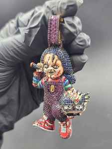 Colgante Personalizado de Plata 925 con Personaje de Muñeca de Terror, Gema de Moissanita Multicolor, Joyería Fina Hip Hop, Colgantes y Dijes - Product Image 3