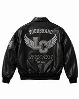 Blouson en cuir personnalisé LEGENDS pour homme, noir, patchwork, style racing, blouson universitaire, marque privée, patch de course, blouson bomber OEM