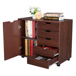 Armadio Archivio in MDF Marrone Scuro a Cinque Cassetti con Anta Singola in PVC Effetto Legno - Product Image 5