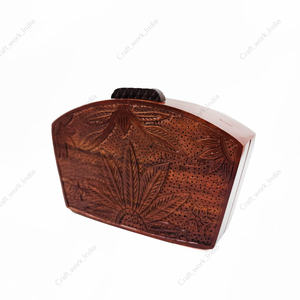 Handcrafted Leaf Carved Wooden Clutch <b>Bag</b> <b>for</b> <b>Women</b> Designer Evening Party Wedding Statement Hard Case Wooden Purse - Product Image 3
