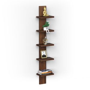 Wood <b>Wall</b> Mounted <b>Floating</b> <b>Shelf</b> 5 Tier Vertical Display Rack Modern Multifunction Decorative Storage Organizer Living Room - Product Image 1