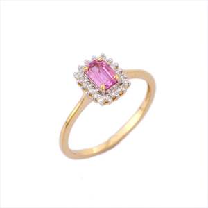 14K Solid Gold Pink Sapphire and Diamond Pear Cut Women's NOVA Gemstone Wedding Ring Set - Product Image 2