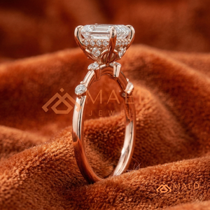 Elegant Asscher Cut Diamond <b>Ring</b> in 14kt Rose Gold – <b>Dainty</b> Bezel-Set Accent Band - Product Image 2