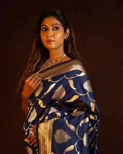 Sari en soie Banarasi bleu, vêtement traditionnel indien pour mariage, fête, femme, 129 - Product Image 2