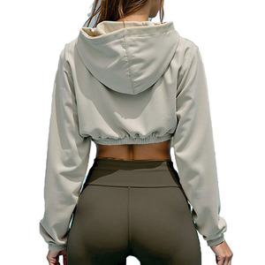 Custom Grey Women Cropped Yoga Windbreaker <b>Jacket</b> <b>Lightweight</b> Activewear Zip Up Fitness Outerwear OEM <b>jacket</b> for men Supply USA - Product Image 4
