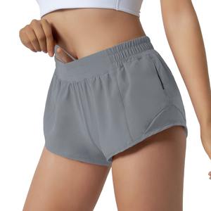 Shorts de sport pour femmes à taille mi-haute, respirants, en Spandex/Polyester, style sportif, taille élastique, pour l'été, les activités de plein air et la course à pied - Product Image 1