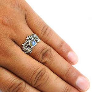 แหวนค็อกเทลรูปดอกไม้เงินแท้ 925 น้ำหนักเบา ดีไซน์สวยเก๋ ประดับด้วยพลอยลาบราดอไรต์ทรงกลมธรรมชาติ แหวนสไตล์โบโฮสวยงามสำหรับสาวๆ - Product Image 2