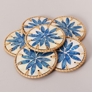 Mother of pearl rattan coasters stylish cup coaster drink mat set handcrafted beverage <b>trivets</b> - Product Image 4