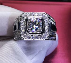 1 Carat Mens <b>Emerald</b> Cut Moissanite Luxury <b>Ring</b> Sterling <b>Silver</b> 14K Gold Plated Geometric Classic Engagement Anniversary Wedding - Product Image 1