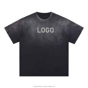 เสื้อยืดผู้ชายทรงหลวมวินเทจแฟชั่นใหม่โลโก้100% กำหนดลาย250gsm ทุกข์โอเวอร์ไซส์ - Product Image 1