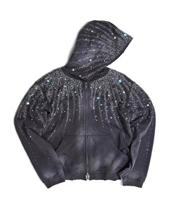 Custom Luxury Vintage Wash Rhinestone Zip Up Hoodie Oversized Streetwear Galaxy Crystal Full Zip Sweatshirt for Men Women - Product Image 3