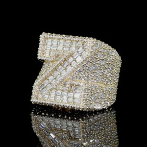 Custom Z Letter <b>Ring</b> Baguette Round VVS Lab Grown 925 Silver Iced Out <b>Initial</b> Jewelry Diamond Test Passed Manufacturer Rapper - Product Image 1