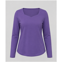 Damen T-Shirt mit V-Ausschnitt in Violett-Lila, Langarm, Slim Fit, Modell WTS-0049