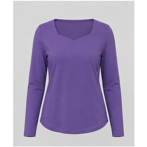 Camiseta de manga larga con cuello en V angular violeta para mujer, corte ajustado, WTS-0049 - Product Image 1