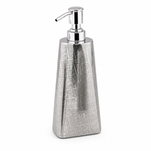 Silver Ceramic <b>Soap</b> Dispenser with Chrome Pump Luxury Textured <b>Refillable</b> Liquid <b>Hand</b> Wash Bottle For Home Vanity Hotel Bathroom - Product Image 1