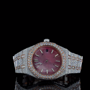 Reloj Deportivo Personalizado con Diamantes Moissanite, Esfera Blanca y Amarilla de 2 Tonos, Elegante y Moderno, Movimiento de Cuarzo ETA, Acero Inoxidable - Product Image 1