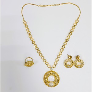 Meilleure qualité dubaï 24KT plaqué or 4 grammes perle pierre ensemble femmes élégance nouveau beau Design boucle d'oreille anneau mariages directs - Product Image 3