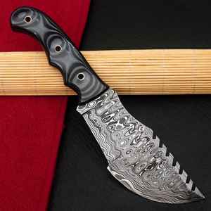 Cuchillo de caza de acero de Damasco forjado a mano con mango de madera y funda de cuero para actividades al aire libre y camping - Product Image 4