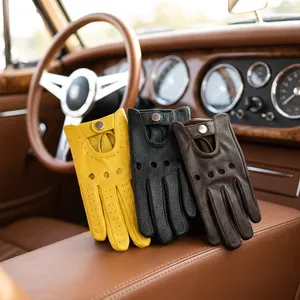 <b>Leather</b> Driving <b>Gloves</b> Full Finger Breathable Design Ventilation Holes Secure Snap Closure Wrist Length for <b>Men</b> Spring Summer - Product Image 6