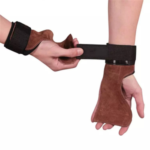 Poignées de paume réglables en néoprène sans doigts, poignée de paume réglable en cuir pour l'exercice avec sangle de soutien noire, couleur jaune - Product Image 2
