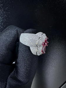 Bague florale de luxe en moissanite rouge, argent 925, grappe de pierres précieuses étincelantes, bijou de déclaration élégant, cadeau de mode pour femme, style - Product Image 3