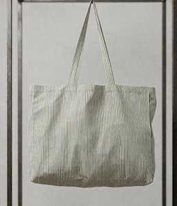 Striped Corduroy Tote <b>Bag</b> Zipper Shoulder Handbag <b>Large</b> Capacity Shopping Carryall for Daily Use - Product Image 3
